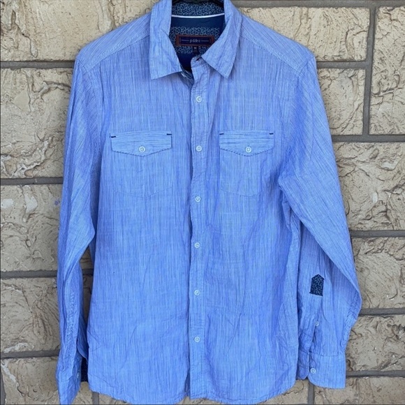 PD & C button up blue and white tiny striped Shirt Med career work Job - Picture 2 of 6